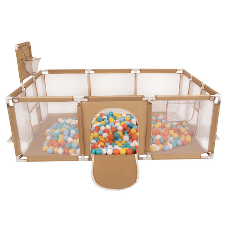 Baby Playpen Big Size Playground with Plastic Balls for Kids, Beige: White/ Yellow/ Orange/ Babyblue/ Turquoise