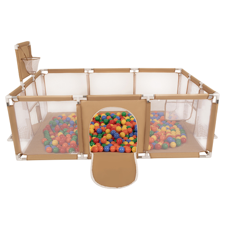 Baby Playpen Big Size Playground with Plastic Balls for Kids, Beige: Yellow/ Green/ Blue/ Red/ Orange