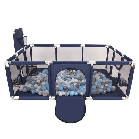 Baby Playpen Big Size Playground with Plastic Balls for Kids, Dark Blue: Grey/ White/ Transparent/ Babyblue
