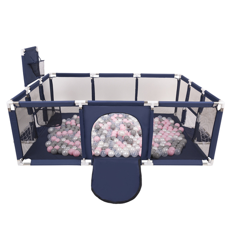 Baby Playpen Big Size Playground with Plastic Balls for Kids, Dark Blue: Pearl/ Grey/ Transparent/ Powder Pink