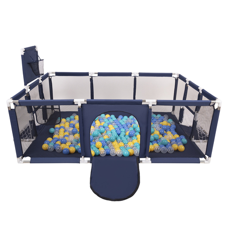 Baby Playpen Big Size Playground with Plastic Balls for Kids, Dark Blue: Turquoise/ Blue/ Yellow/ Transparent