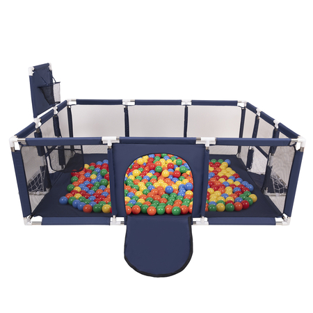 Baby Playpen Big Size Playground with Plastic Balls for Kids, Dark Blue: Yellow/ Green/ Blue/ Red/ Orange
