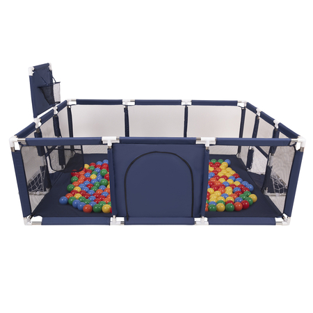 Baby Playpen Big Size Playground with Plastic Balls for Kids, Dark Blue: Yellow/ Green/ Blue/ Red/ Orange