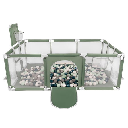 Baby Playpen Big Size Playground with Plastic Balls for Kids, Green: Dark Turquoise/ Gray/ White/ Mint