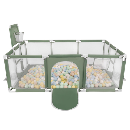 Baby Playpen Big Size Playground with Plastic Balls for Kids, Green: Pastel Beige/ Pastel Blue/ Pastel Yellow/ Mint