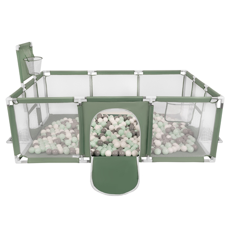Baby Playpen Big Size Playground with Plastic Balls for Kids, Green: White/ Gray/ Mint