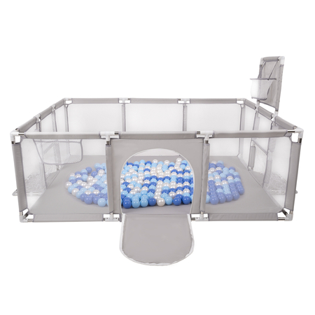 Baby Playpen Big Size Playground with Plastic Balls for Kids, Grey: Blue/ Babyblue/ Pearl