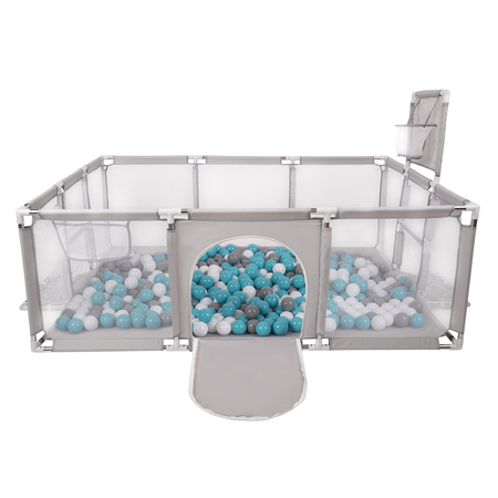 Baby Playpen Big Size Playground with Plastic Balls for Kids, Grey: Grey/ White/ Turquoise