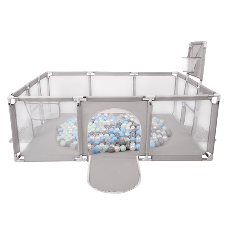 Baby Playpen Big Size Playground with Plastic Balls for Kids, Grey: Pearl/ Grey/ Transparent/ Mint