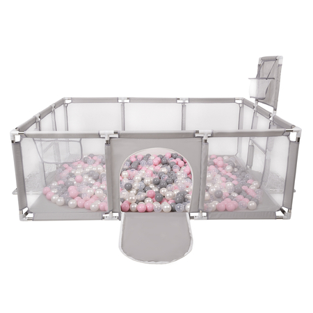 Baby Playpen Big Size Playground with Plastic Balls for Kids, Grey: Pearl/ Grey/ Transparent/ Powder Pink