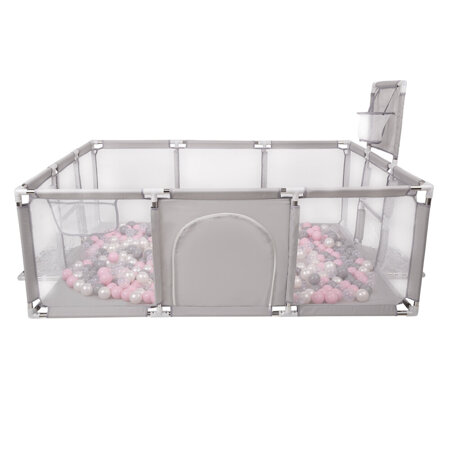 Baby Playpen Big Size Playground with Plastic Balls for Kids, Grey: Pearl/ Grey/ Transparent/ Powder Pink