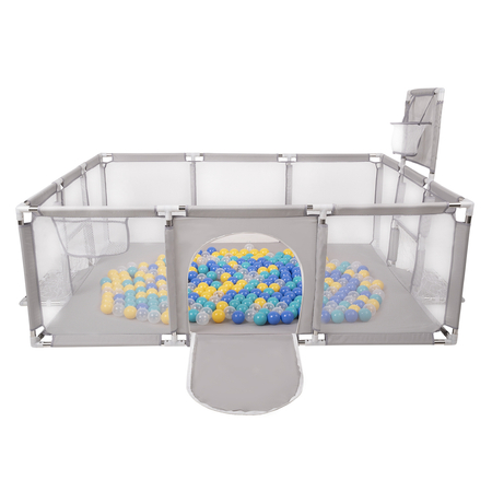 Baby Playpen Big Size Playground with Plastic Balls for Kids, Grey: Turquoise/ Blue/ Yellow/ Transparent