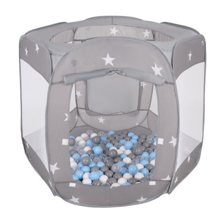 Foldable Play Pen Tent Pop Up 120x100x85cm with Balls 6cm For Kids, Grey:  Grey/ White/ Transparent/ Babyblue