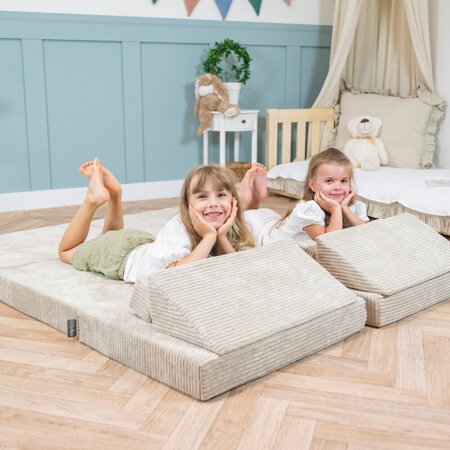 KiddyMoon Armchair Kids Foldable Children Multifunctional Foam Mattress Sofa Bed Folding Toddler Couch Chair for Playroom Bedroom Living Room, Beige