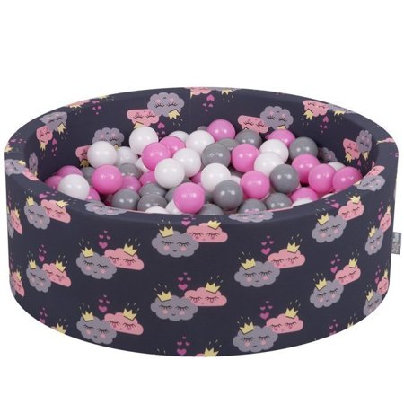KiddyMoon Baby Ballpit with Balls 7cm /  2.75in Certified, Clouds-Dblue: Grey/ White/ Pink