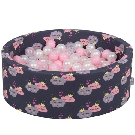 KiddyMoon Baby Ballpit with Balls 7cm /  2.75in Certified, Clouds-Dblue: Powderpink/ Pearl/ Transparent