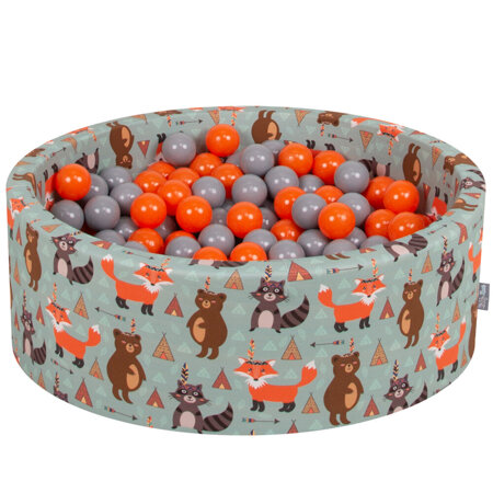 KiddyMoon Baby Ballpit with Balls 7cm /  2.75in Certified, Fox, Fox-Green: Orange/ Grey