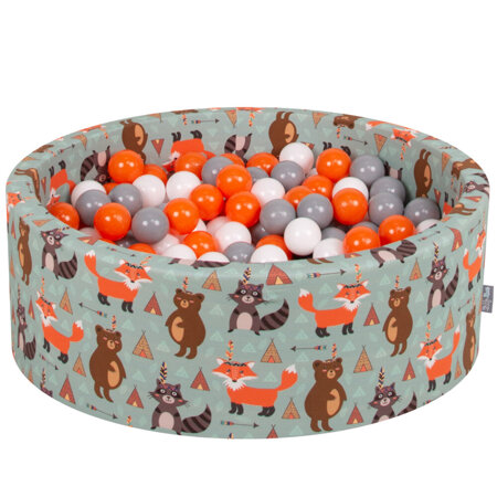 KiddyMoon Baby Ballpit with Balls 7cm /  2.75in Certified, Fox, Fox-Green: Orange/ Grey/ White