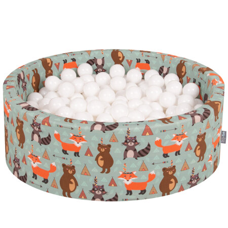 KiddyMoon Baby Ballpit with Balls 7cm /  2.75in Certified, Fox, Fox-Green: White