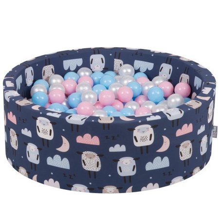 KiddyMoon Baby Ballpit with Balls 7cm /  2.75in Certified, Sheep-Dblue: Babyblue/ Powderpink/ Pearl