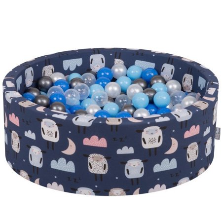 KiddyMoon Baby Ballpit with Balls 7cm /  2.75in Certified, Sheep-Dblue: Pearl/ Blue/ Babyblue/ Transparent/ Silver