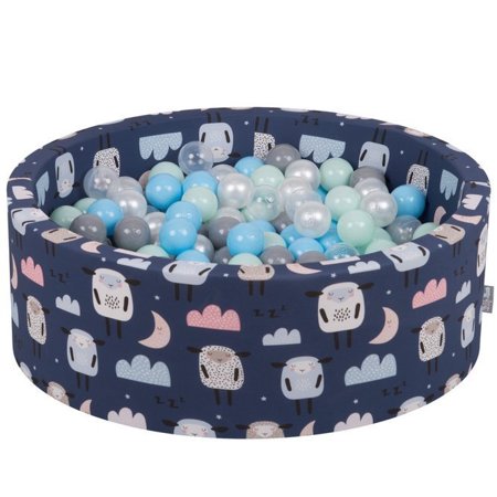 KiddyMoon Baby Ballpit with Balls 7cm /  2.75in Certified, Sheep-Dblue: Pearl/ Grey/ Transparent/ Babyblue/ Mint