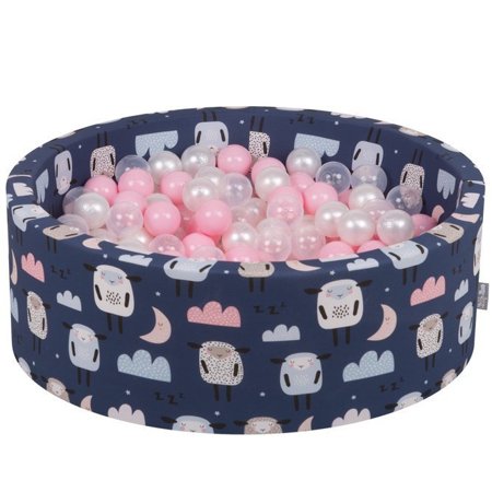 KiddyMoon Baby Ballpit with Balls 7cm /  2.75in Certified, Sheep-Dblue: Powderpink/ Pearl/ Transparent