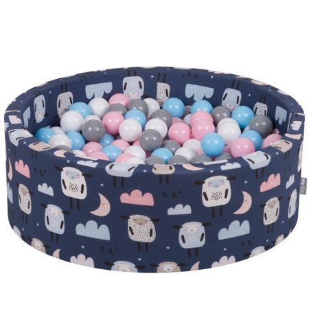KiddyMoon Baby Ballpit with Balls 7cm /  2.75in Certified, Sheep-Dblue: White/ Grey/ Babyblue/ Powderpink