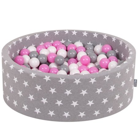 KiddyMoon Baby Ballpit with Balls 7cm /  2.75in Certified, Stars, Grey Stars:  Grey/ White/ Pink
