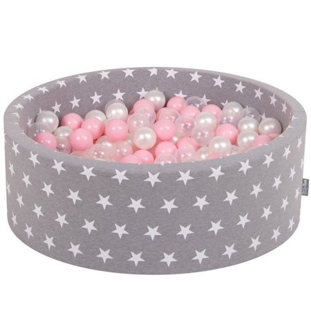 KiddyMoon Baby Ballpit with Balls 7cm /  2.75in Certified, Stars, Grey Stars:  Light Pink/ Pearl/ Transparent