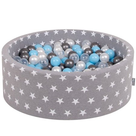 KiddyMoon Baby Ballpit with Balls 7cm /  2.75in Certified, Stars, Grey Stars:  Transparent/ Silver/ Pearl/ Baby Blue