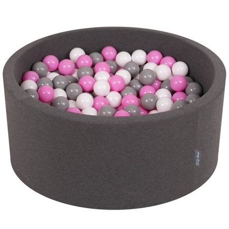 KiddyMoon Baby Foam Ball Pit 90x40 with Balls 7cm/ 2.75in Certified, Dark Grey: Grey/ White/ Pink