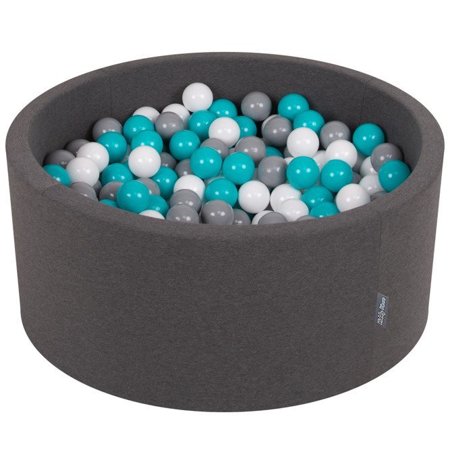 KiddyMoon Baby Foam Ball Pit 90x40 with Balls 7cm/ 2.75in Certified, Dark Grey: Grey/ White/ Turquoise