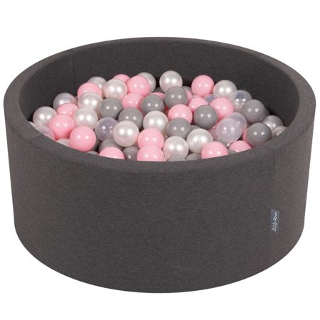 KiddyMoon Baby Foam Ball Pit 90x40 with Balls 7cm/ 2.75in Certified, Dark Grey: Pearl/ Grey/ Transparent/ Powderpink
