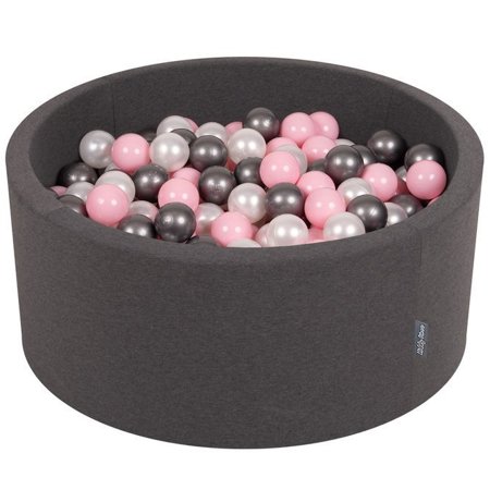 KiddyMoon Baby Foam Ball Pit 90x40 with Balls 7cm/ 2.75in Certified, Dark Grey: Pearl/ Powderpink/ Silver