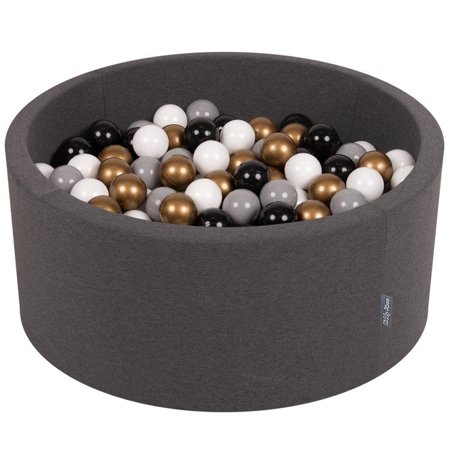 KiddyMoon Baby Foam Ball Pit 90x40 with Balls 7cm/ 2.75in Certified, Dark Grey: White/ Grey/ Black/ Gold