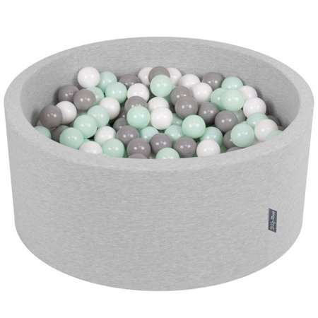 KiddyMoon Baby Foam Ball Pit 90x40 with Balls 7cm/ 2.75in Certified, L Grey: White/ Grey/ Mint