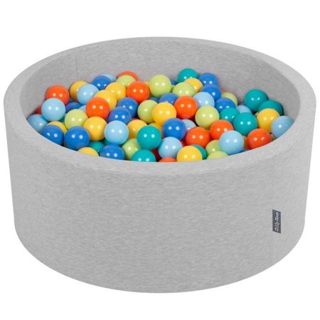 KiddyMoon Baby Foam Ball Pit 90x40 with Balls 7cm/ 2.75in Certified, Light Grey: L Green/ Orange/ Turq/ Blue/ Babyblue/ Yellw