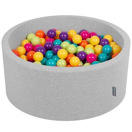 KiddyMoon Baby Foam Ball Pit 90x40 with Balls 7cm/ 2.75in Certified, Light Grey: L Green/ Yellow/ Turq/ Orange/ Dpink/ Purple