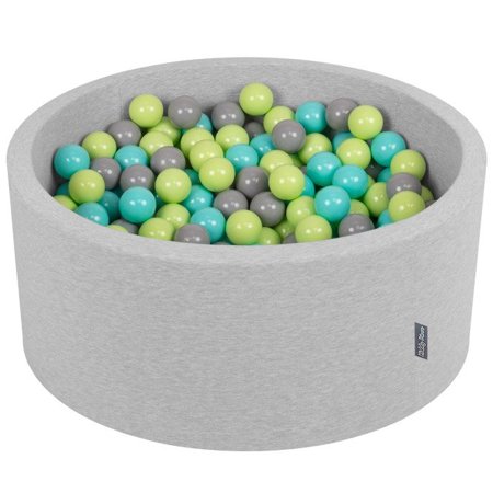 KiddyMoon Baby Foam Ball Pit 90x40 with Balls 7cm/ 2.75in Certified, Light Grey: Light Green/ Light Turquoise/ Grey