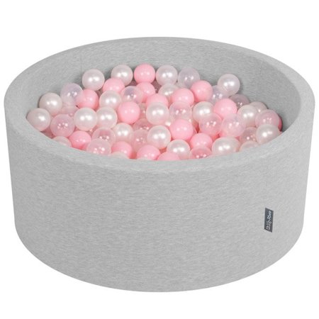 KiddyMoon Baby Foam Ball Pit 90x40 with Balls 7cm/ 2.75in Certified, Light Grey: Light Pink/ Pearl/ Transparent