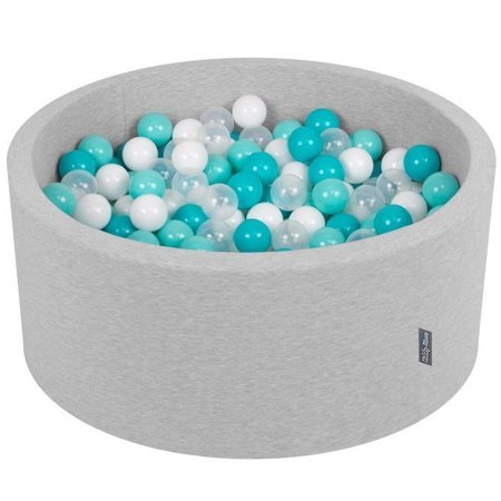 KiddyMoon Baby Foam Ball Pit 90x40 with Balls 7cm/ 2.75in Certified, Light Grey: Lt Turquoise/ White/ Transparent/ Turquois