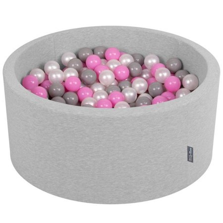 KiddyMoon Baby Foam Ball Pit 90x40 with Balls 7cm/ 2.75in Certified, Light Grey/ Pearl/ Grey/ Pink