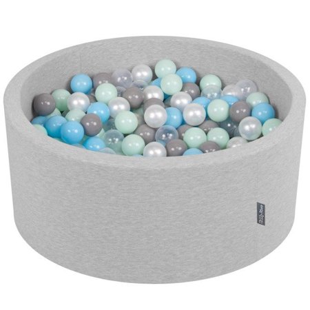 KiddyMoon Baby Foam Ball Pit 90x40 with Balls 7cm/ 2.75in Certified, Light Grey: Pearl/ Grey/ Transparent/ Baby Blue/ Mint
