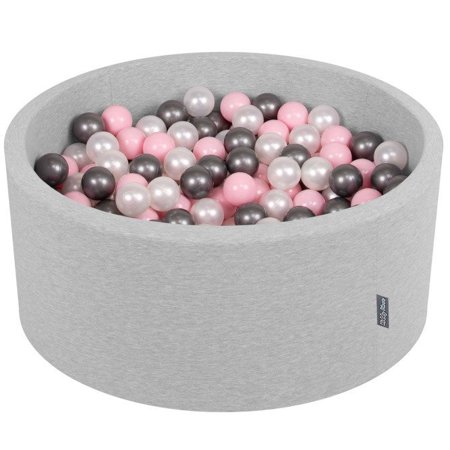 KiddyMoon Baby Foam Ball Pit 90x40 with Balls 7cm/ 2.75in Certified, Light Grey/ Pearl/ Light Pink/ Silver