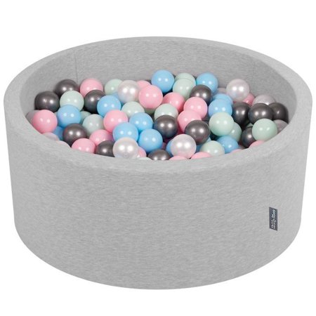 KiddyMoon Baby Foam Ball Pit 90x40 with Balls 7cm/ 2.75in Certified, Light Grey: Pearl/ Powderpink/ Babyblue/ Mint/ Silver