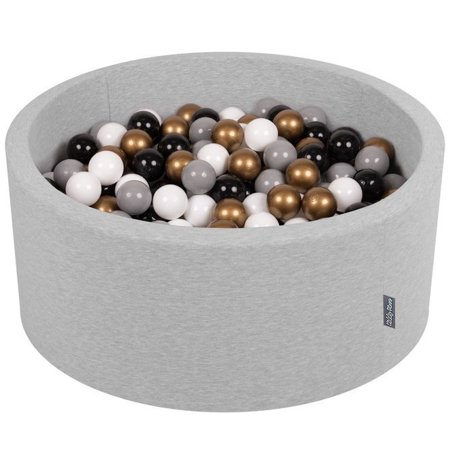 KiddyMoon Baby Foam Ball Pit 90x40 with Balls 7cm/ 2.75in Certified, Light Grey: White/ Grey/ Black/ Gold