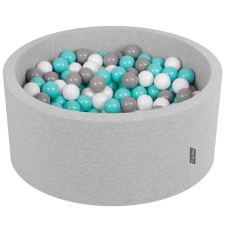 KiddyMoon Baby Foam Ball Pit 90x40 with Balls 7cm/ 2.75in Certified, Light Grey: White/ Grey/ Light Turquoise