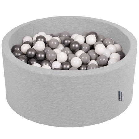 KiddyMoon Baby Foam Ball Pit 90x40 with Balls 7cm/ 2.75in Certified, Light Grey: White/ Grey/ Silver