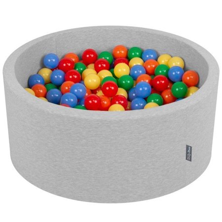 KiddyMoon Baby Foam Ball Pit 90x40 with Balls 7cm/ 2.75in Certified, Light Grey: Yellow/ Green/ Blue/ Red/ Orange